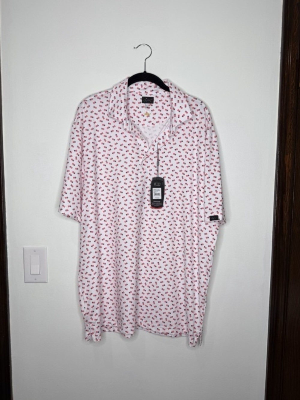 Greg Norman ML75 Golf Polo Short Sleeve Shirt Mens XL USA Flag Print White NEW